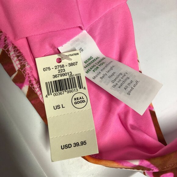 Aerie Swim Halter Bikini Top Keyhole Removable Cups Floral Print Pink Brown L - Picture 3 of 5